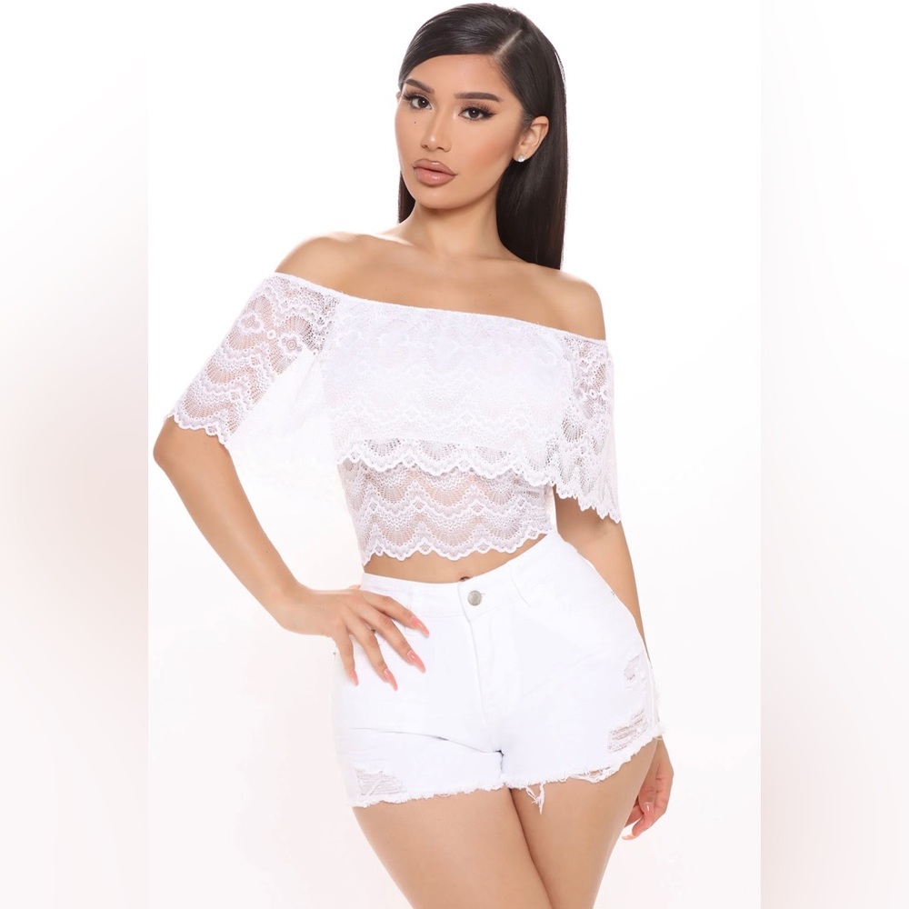 White strapless Lace Crop Top